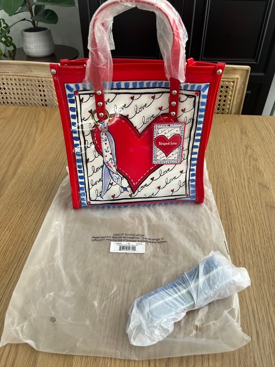 Brighton Handbags - Brighton Red Heart Tote with Blue-Trim Panel